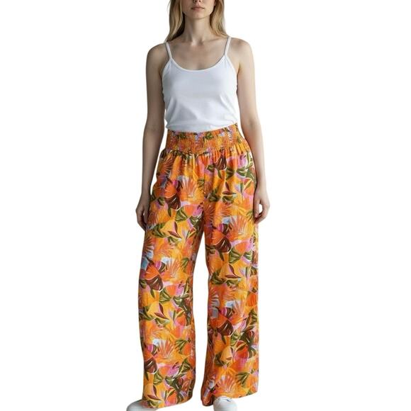C&C California Pants - C&C California Linen Floral Wide Leg Pants - M